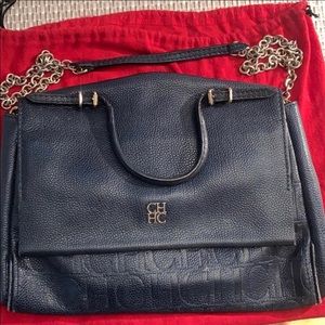 Carolina Herrera navy blue leather purse